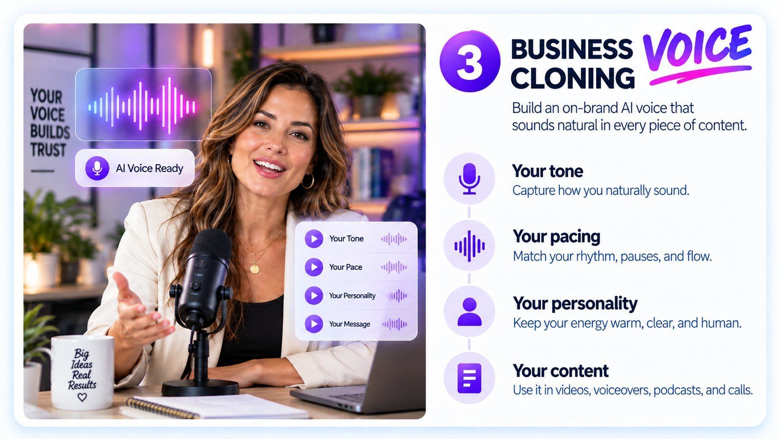 Woman with microphone - Business VOICE Cloning